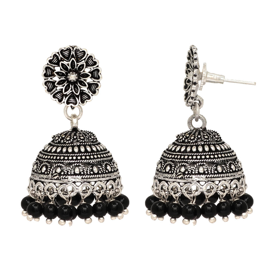 Oxidised Silver Plated Black Color Earrings Jewellery (GSE676BLK) - preyans.com