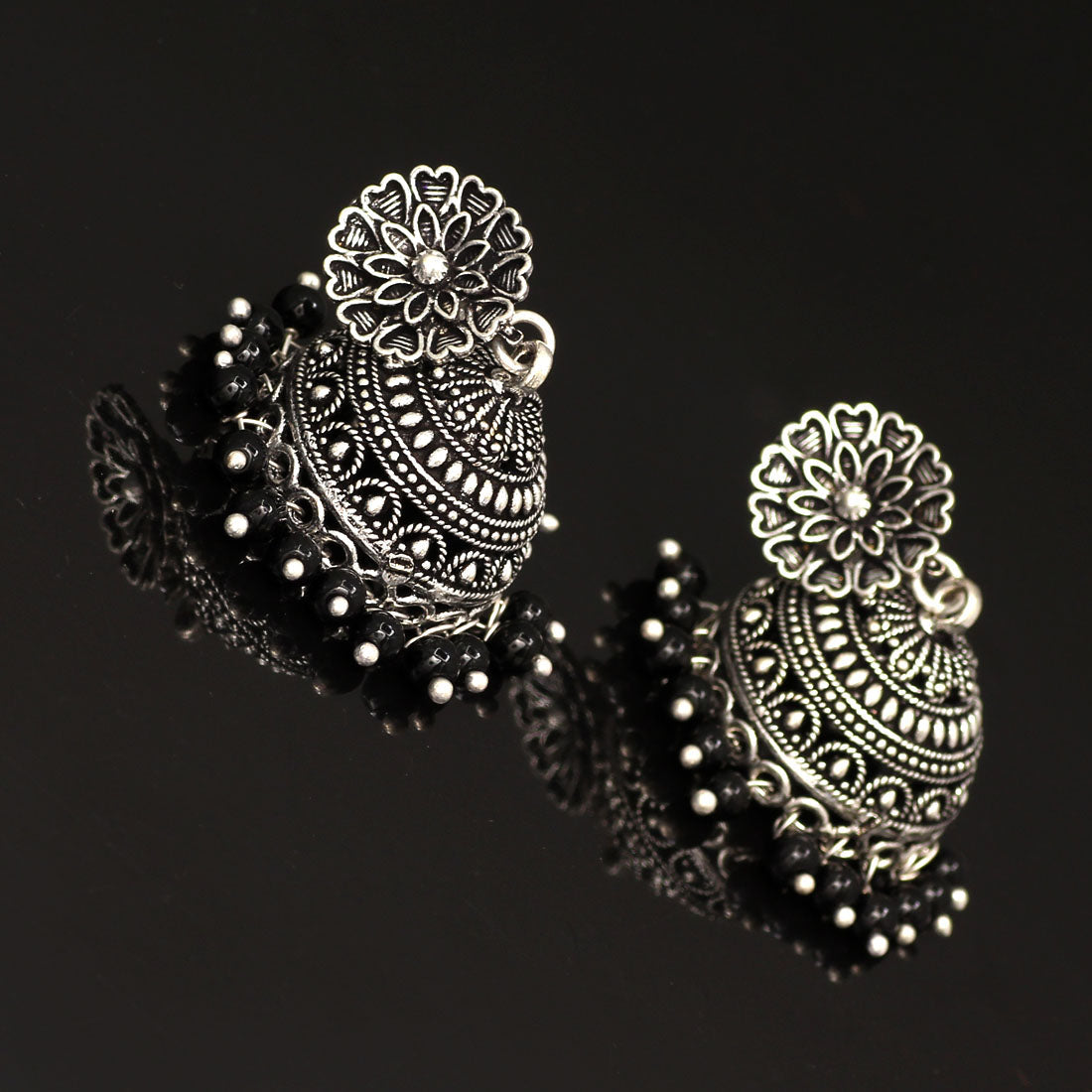 Oxidised Silver Plated Black Color Earrings Jewellery (GSE676BLK) - preyans.com