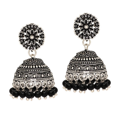 Oxidised Silver Plated Black Color Earrings Jewellery (GSE676BLK) - preyans.com