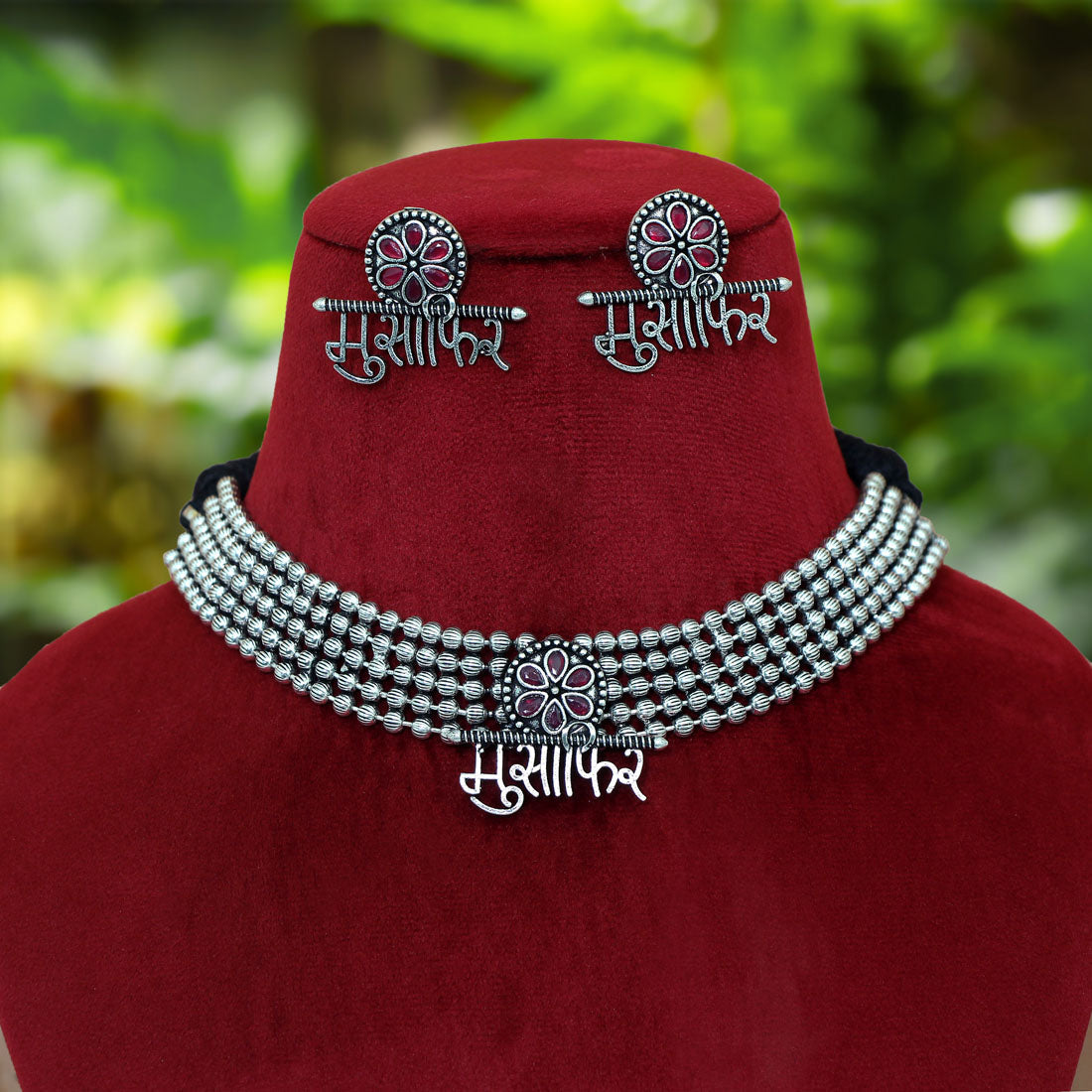 Maroon Color Oxidised Temple Necklace Set (GSN1304MRN) - preyans.com