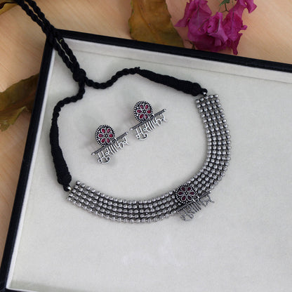 Maroon Color Oxidised Temple Necklace Set (GSN1304MRN) - preyans.com