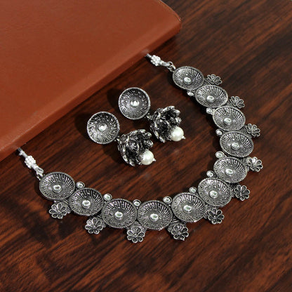 Silver Color Oxidised Necklace Set (GSN1817SLV) - Preyans.com