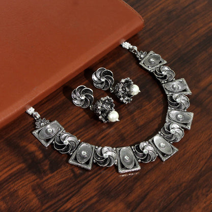 Silver Color Oxidised Necklace Set (GSN1831SLV) - Preyans.com