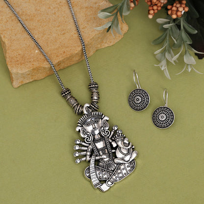 Silver Color Goddess Oxidised Necklace Set (GSN2031SLV) - preyans.com