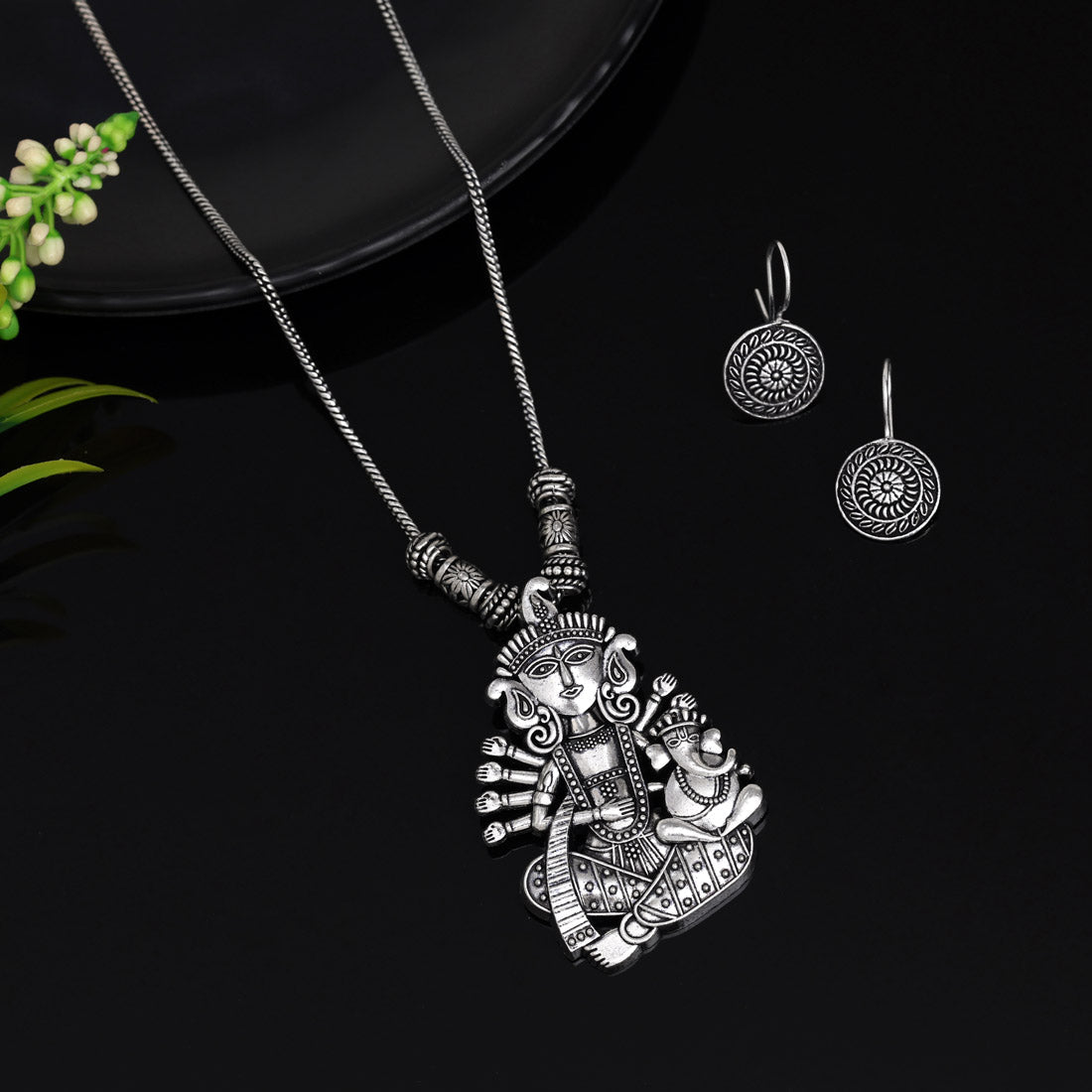 Silver Color Goddess Oxidised Necklace Set (GSN2031SLV) - preyans.com