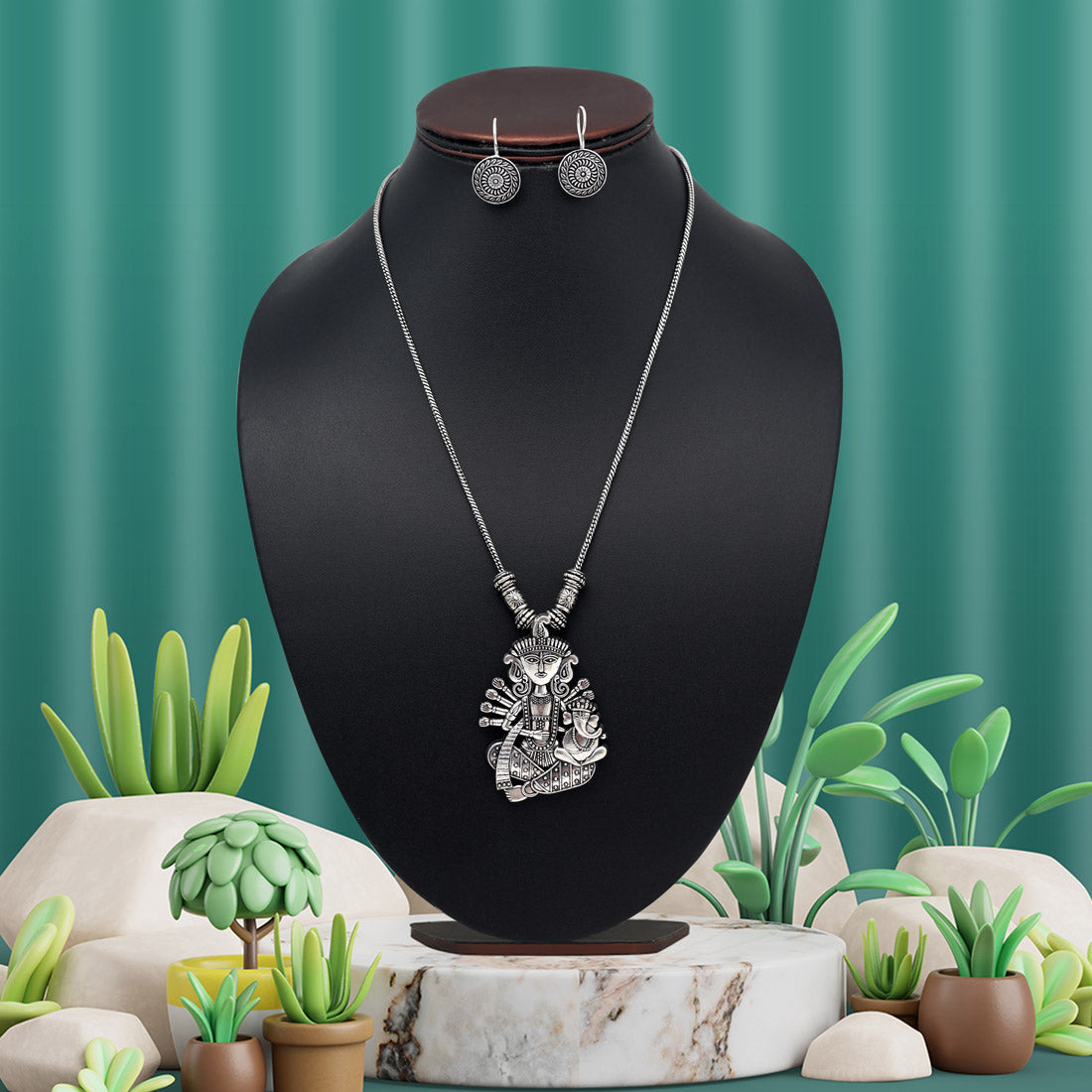 Silver Color Goddess Oxidised Necklace Set (GSN2031SLV) - preyans.com