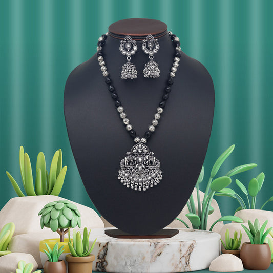 Silver Color Oxidised Necklace Set (GSN2041SLV) - preyans.com