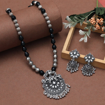 Silver Color Oxidised Necklace Set (GSN2042SLV) - preyans.com