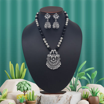 Silver Color Oxidised Necklace Set (GSN2042SLV) - preyans.com