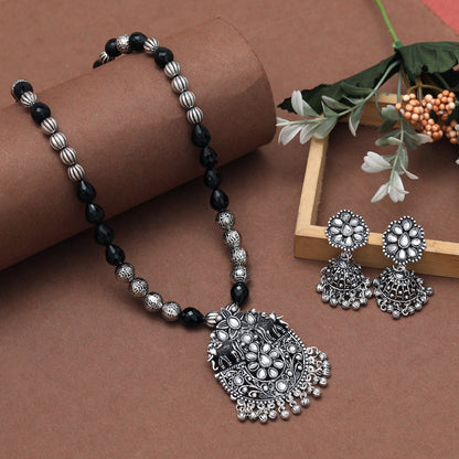 Silver Color Oxidised Necklace Set (GSN2043SLV) - preyans.com