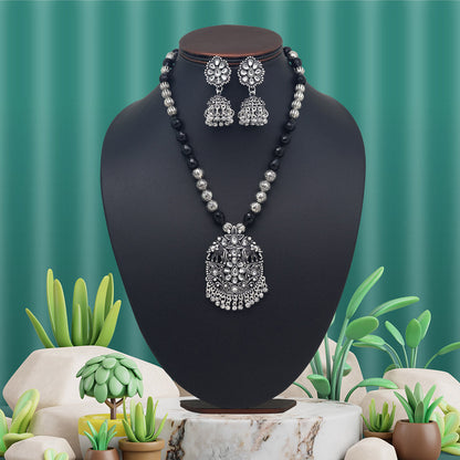 Silver Color Oxidised Necklace Set (GSN2043SLV) - preyans.com