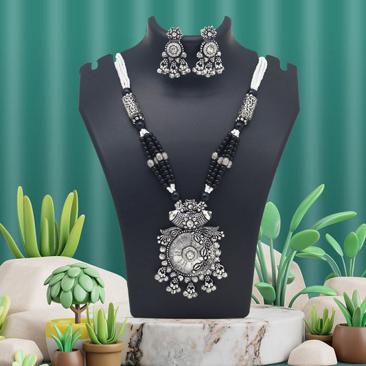 Silver Color Oxidised Necklace Set (GSN2045SLV) - preyans.com