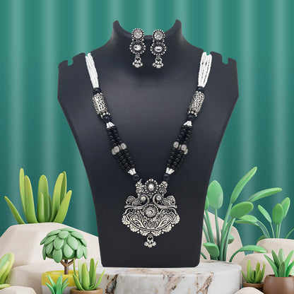 Silver Color Oxidised Necklace Set (GSN2046SLV) - preyans.com