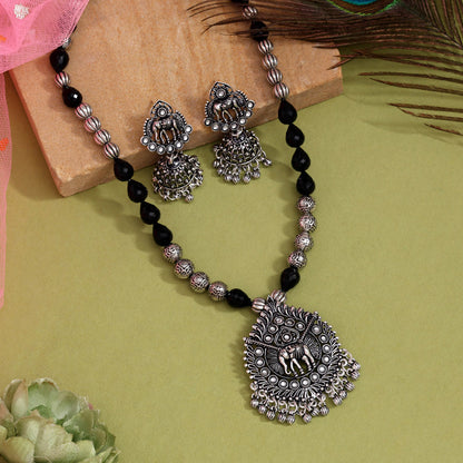 Silver Color Oxidised Necklace Set (GSN2049SLV) - Preyans.com