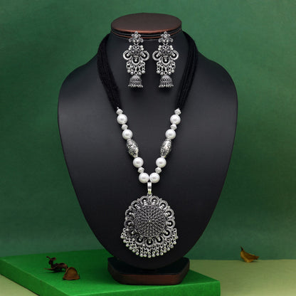 Silver Color Oxidised Necklace Set (GSN2050SLV) - Preyans.com