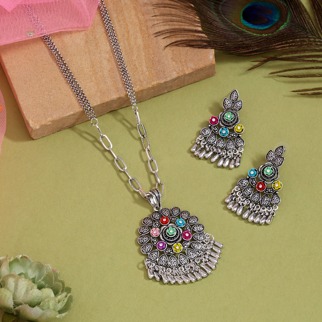 Assorted Color Oxidised Necklace Set (GSN2057MLT) - Preyans.com