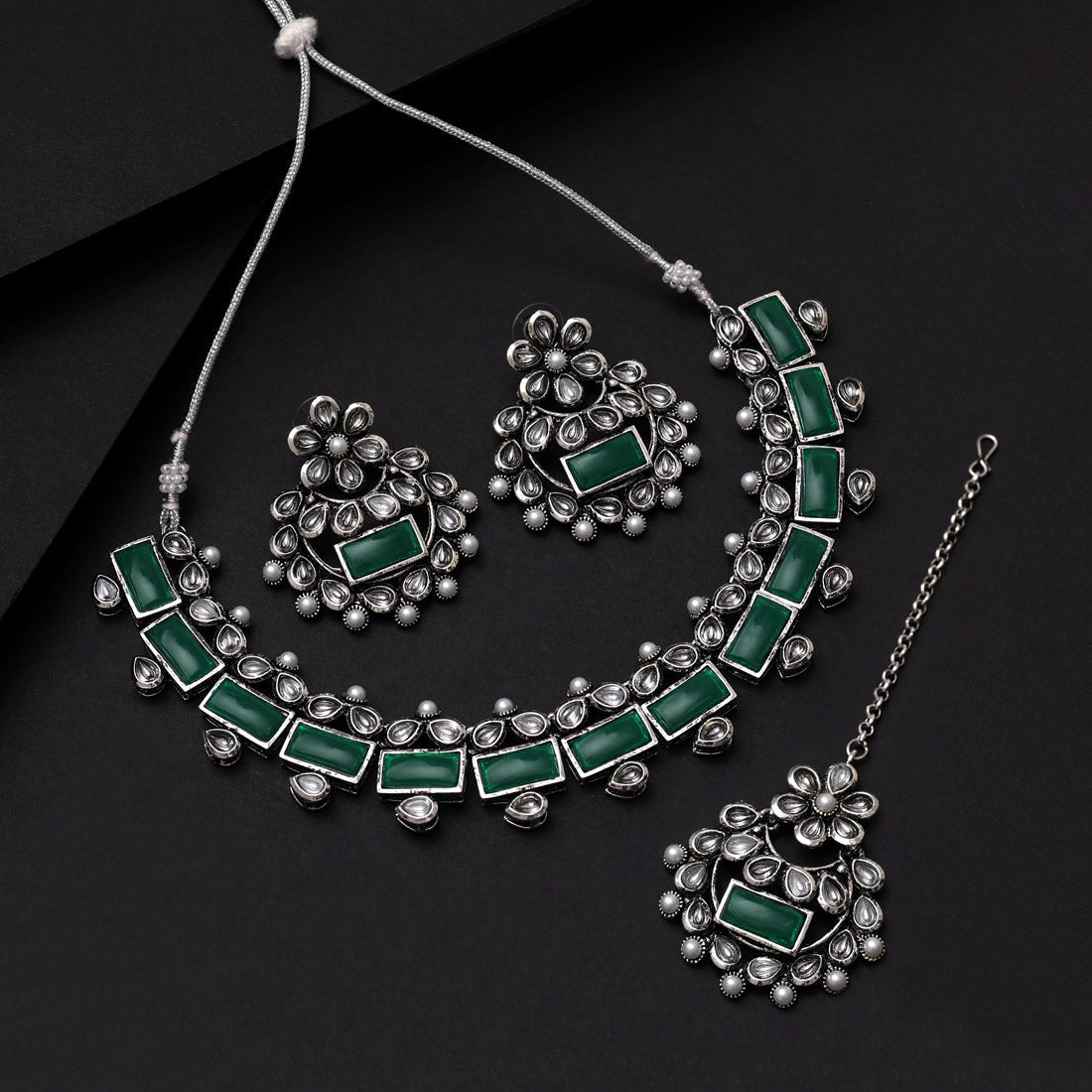 Green Color Oxidised Necklace Set (GSN2062GRN) - Preyans.com