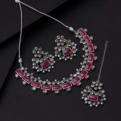 Rani Color Oxidised Necklace Set (GSN2062RNI) - Preyans.com