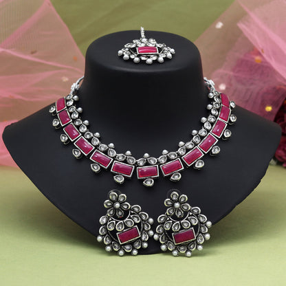 Rani Color Oxidised Necklace Set (GSN2062RNI) - Preyans.com