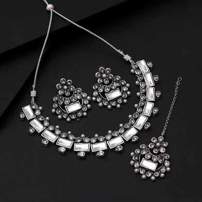 Silver Color Oxidised Necklace Set (GSN2062SLV) - Preyans.com