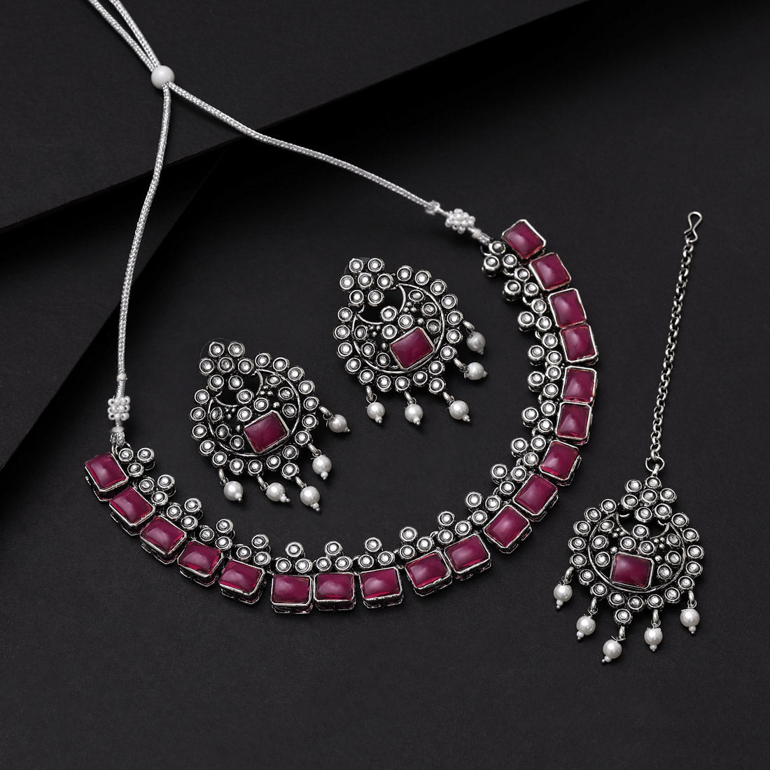 Rani Color Oxidised Necklace Set (GSN2063RNI) - Preyans.com