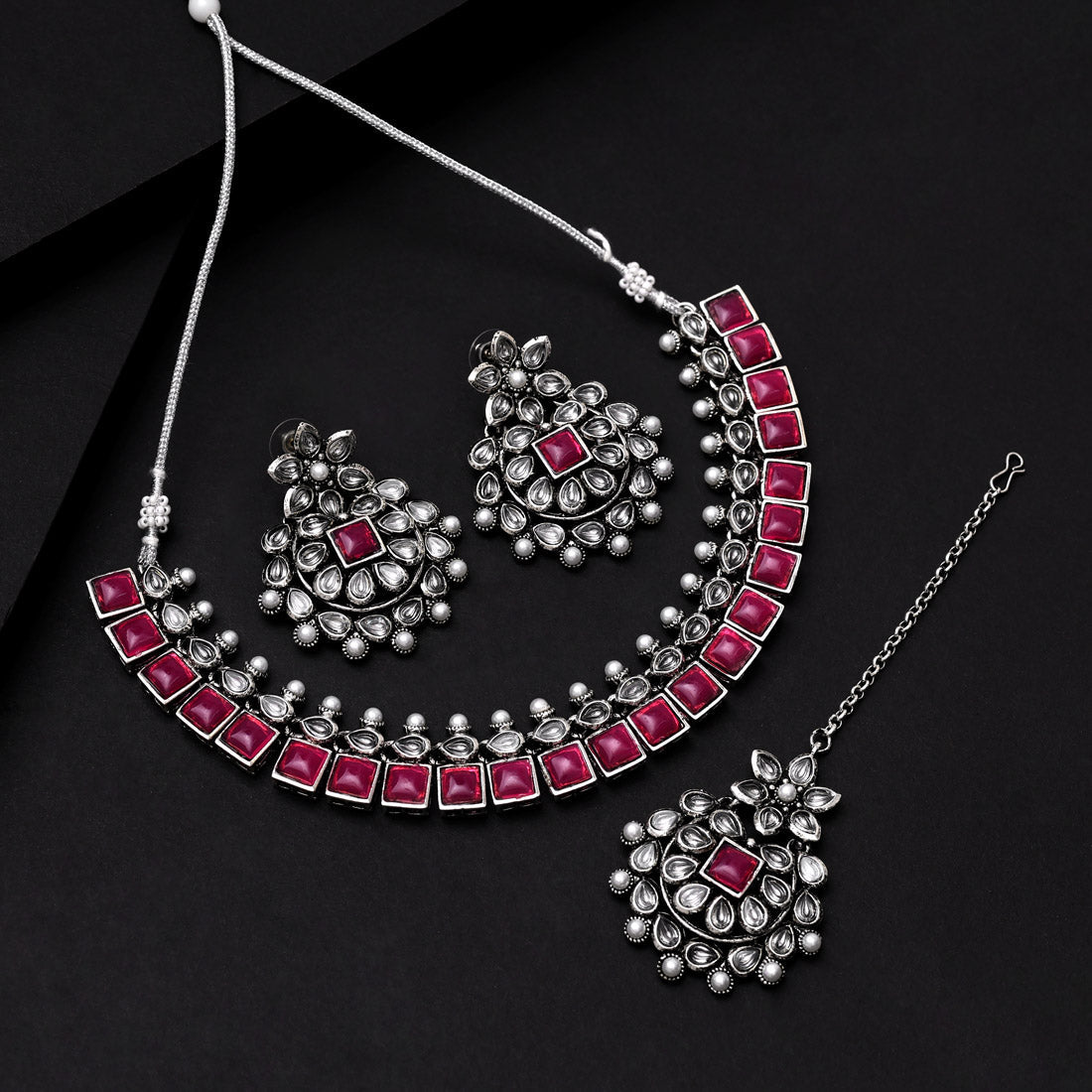 Rani Color Oxidised Necklace Set (GSN2064RNI) - Preyans.com