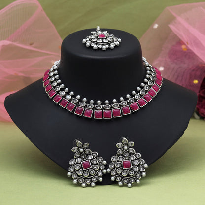 Rani Color Oxidised Necklace Set (GSN2064RNI) - Preyans.com