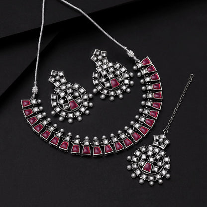 Rani Color Oxidised Necklace Set (GSN2067RNI) - Preyans.com