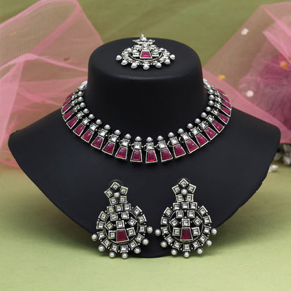 Rani Color Oxidised Necklace Set (GSN2067RNI) - Preyans.com