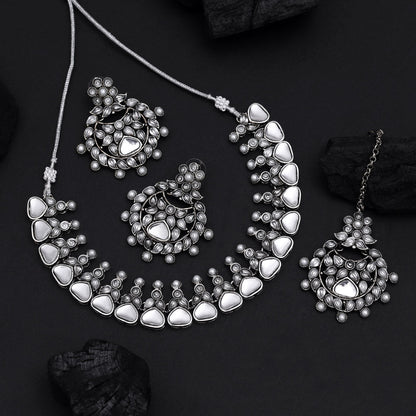 Silver Color Oxidised Necklace Set (GSN2068SLV) - Preyans.com