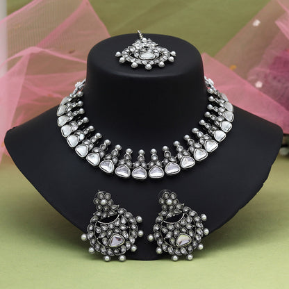 Silver Color Oxidised Necklace Set (GSN2068SLV) - Preyans.com