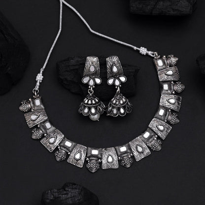 Silver Color Oxidised Necklace Set (GSN2071SLV) - Preyans.com