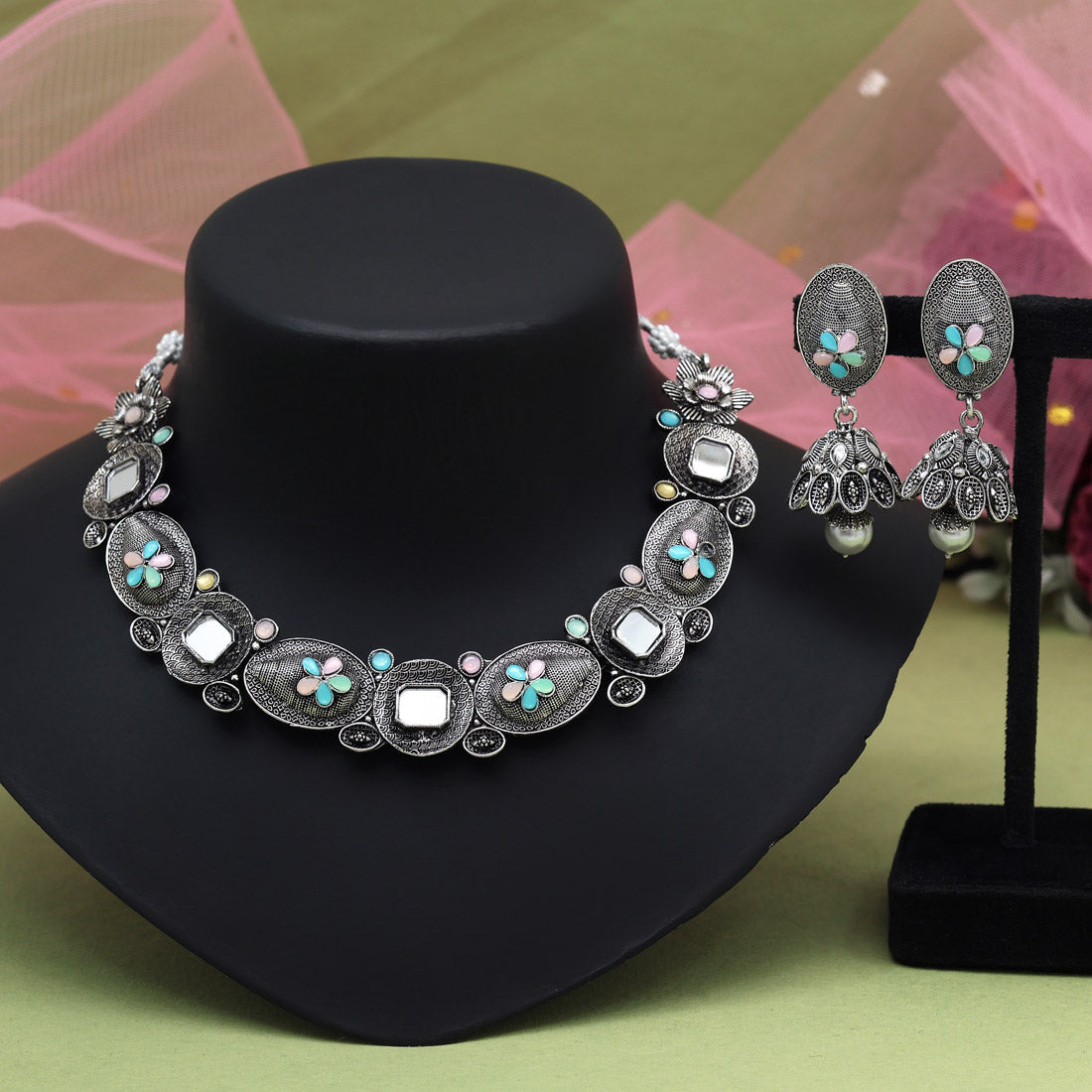 Multi Color Oxidised Necklace Set (GSN2072MLT) - Preyans.com