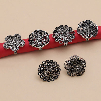 Silver Color Assorted Design Oxidised Rings Combo Of 6 Pieces (GSR230CMB) - preyans.com