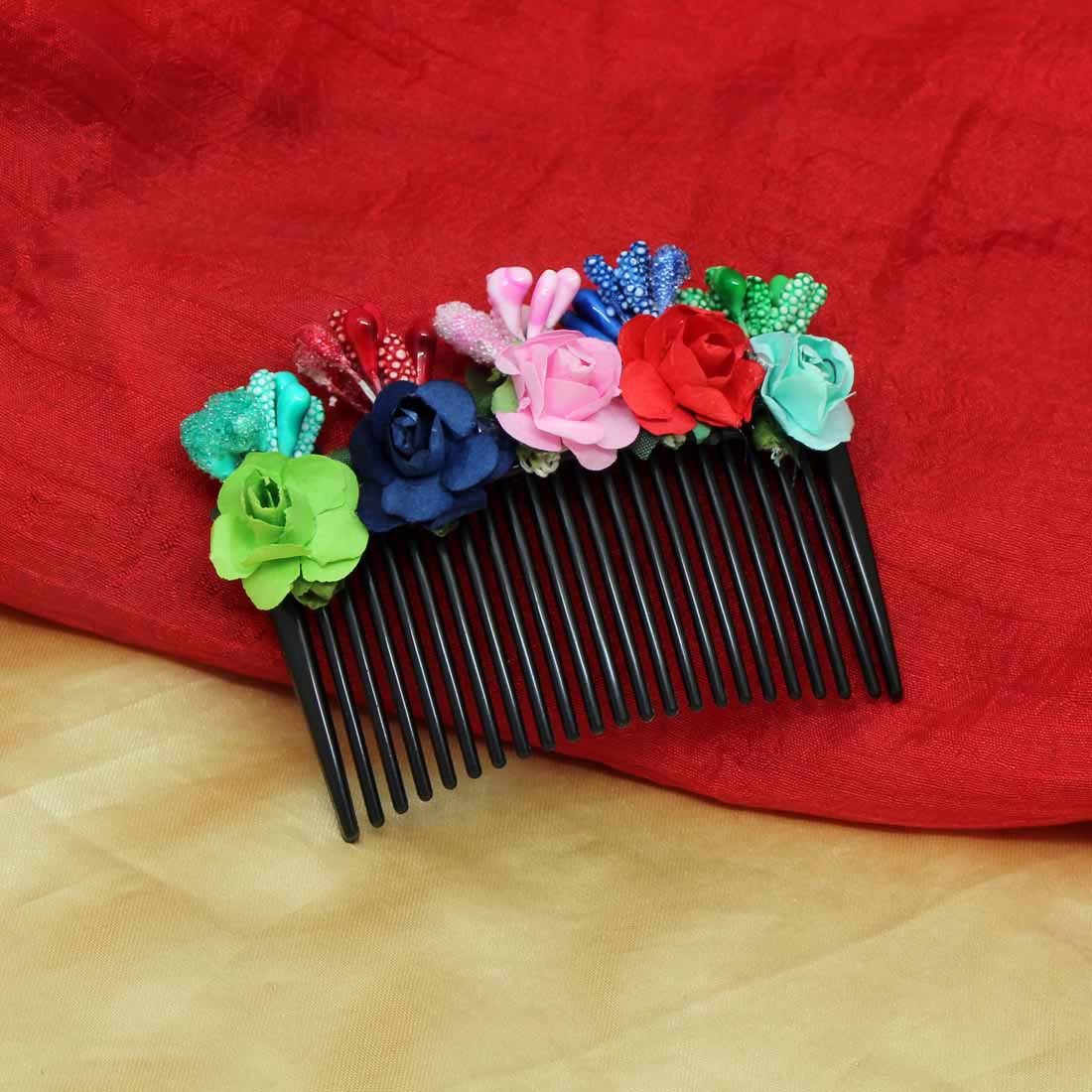 Multi Color Floral Hair Comb Pin (HRP159MLT) - preyans.com