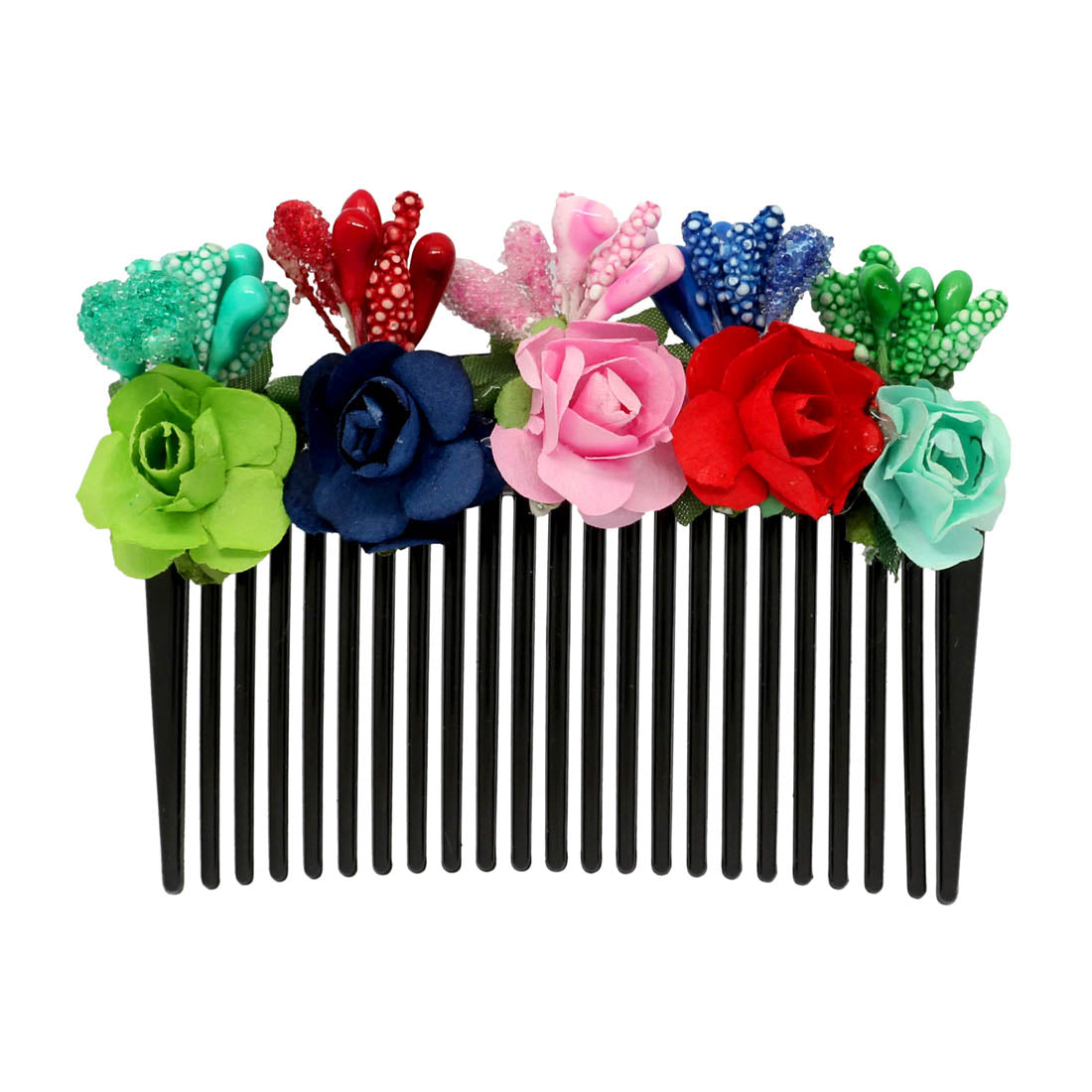 Multi Color Floral Hair Comb Pin (HRP159MLT) - preyans.com