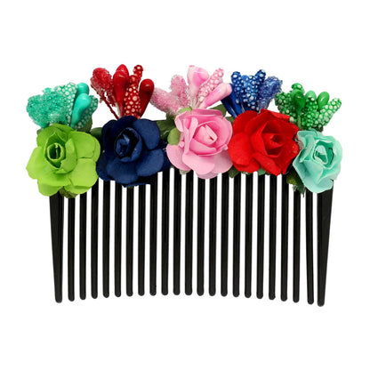 Multi Color Floral Hair Comb Pin (HRP159MLT) - preyans.com