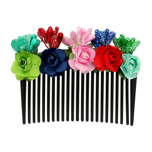 Multi Color Floral Hair Comb Pin (HRP159MLT) - preyans.com