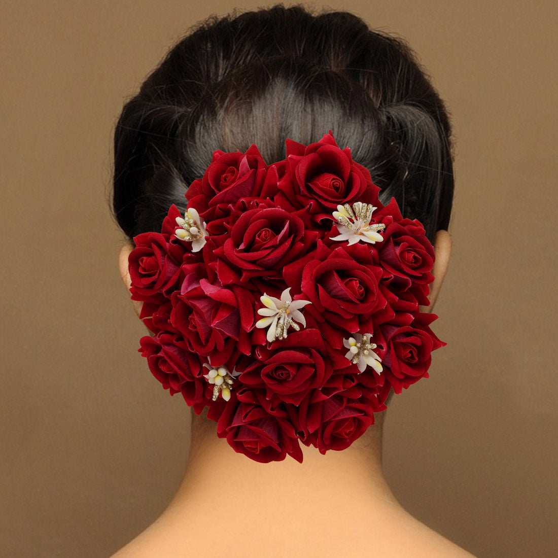 Maroon Color Rose Flower Hair juda//Bun (HRP212MRN) - Preyans.com