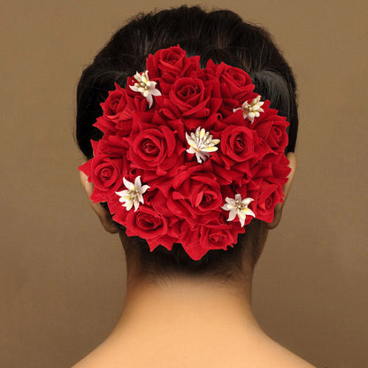 Red Color Rose Flower Hair juda//Bun (HRP212RED) - Preyans.com