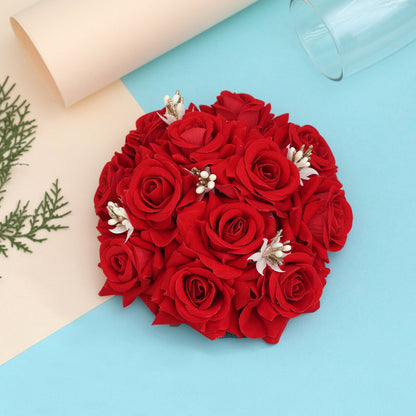 Red Color Rose Flower Hair juda//Bun (HRP212RED) - Preyans.com