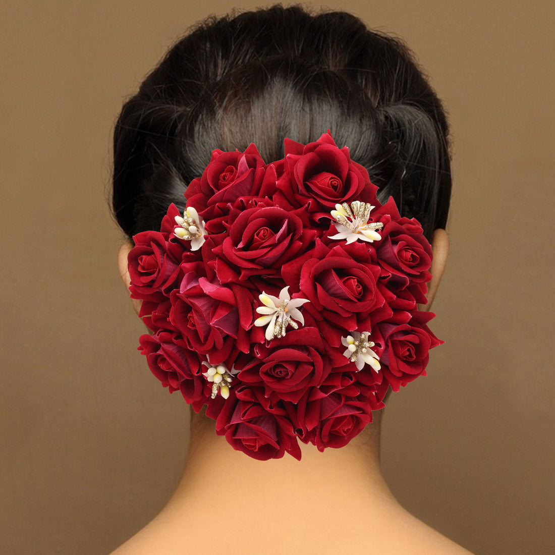 Maroon Color Rose Flower Hair juda//Bun (HRP213MRN) - Preyans.com