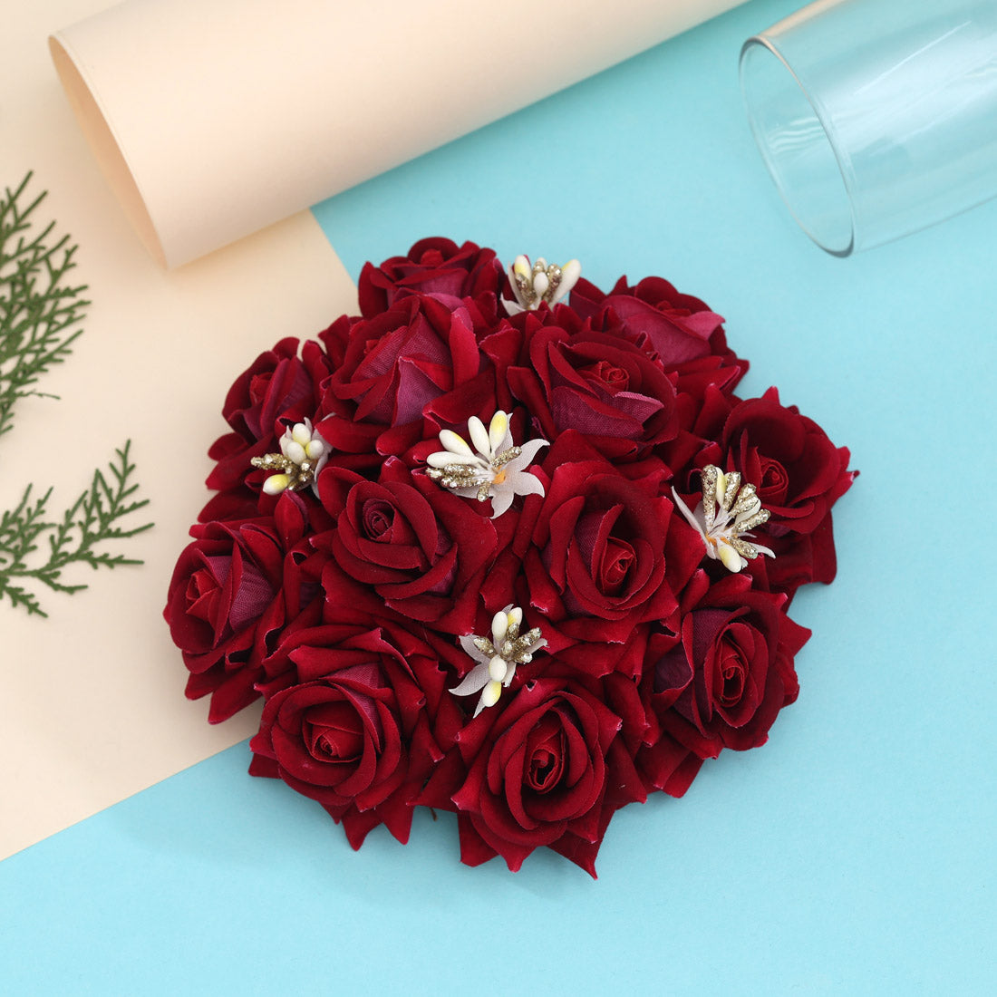 Maroon Color Rose Flower Hair juda//Bun (HRP213MRN) - Preyans.com