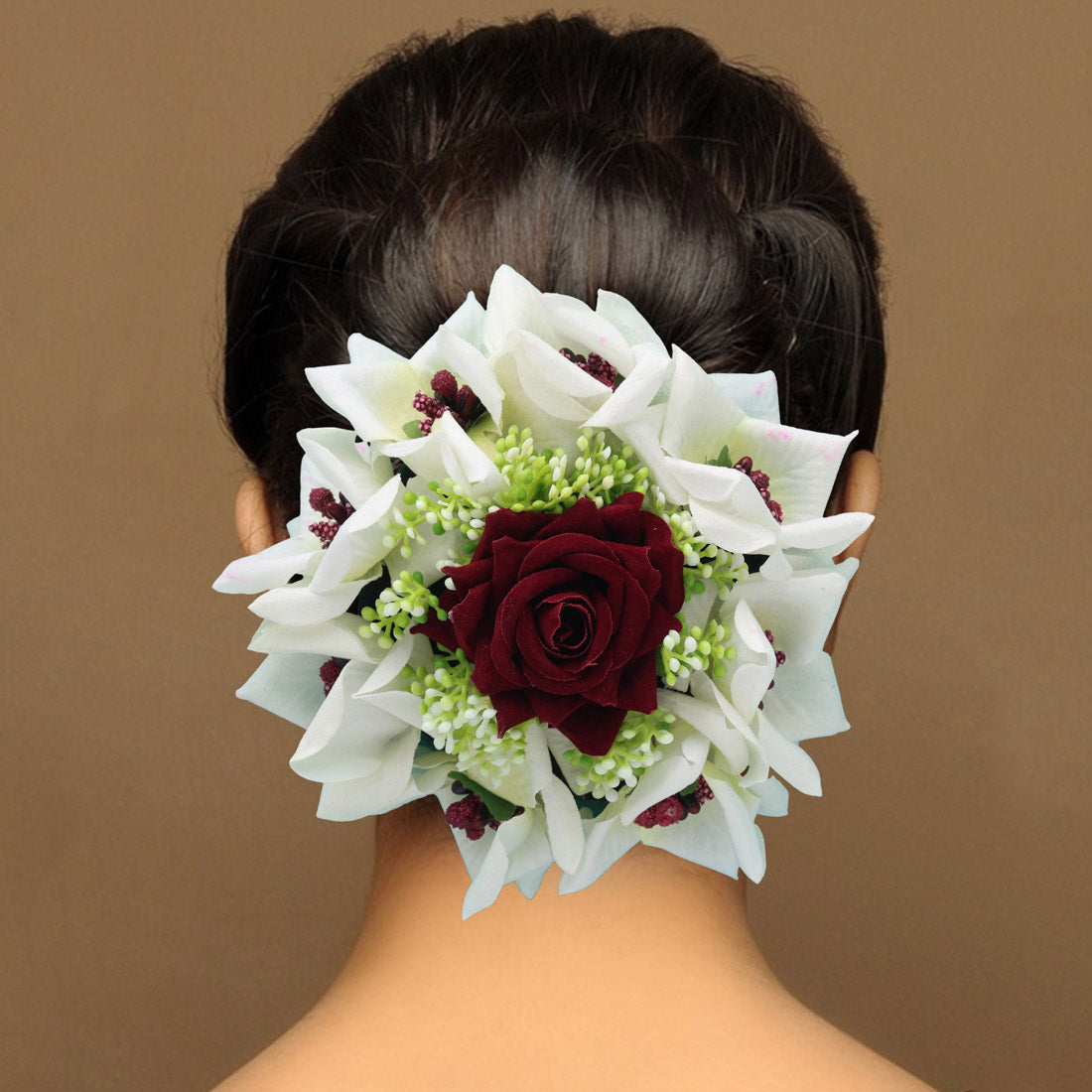 Purple & White Color Rose Flower Hair juda//Bun (HRP214PRPWHT) - Preyans.com