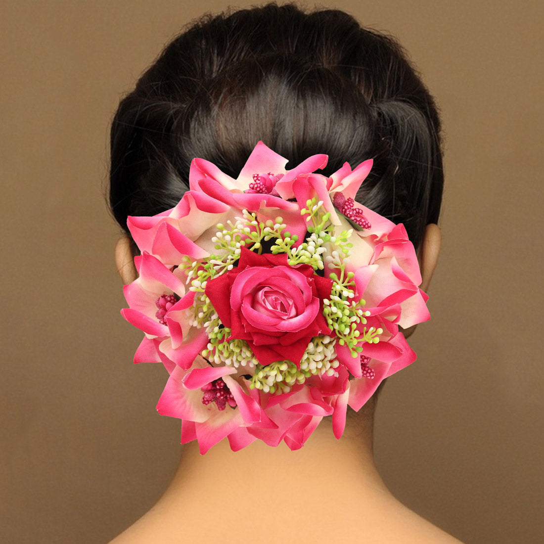 Rani Color Rose Flower Hair juda//Bun (HRP214RNI) - Preyans.com
