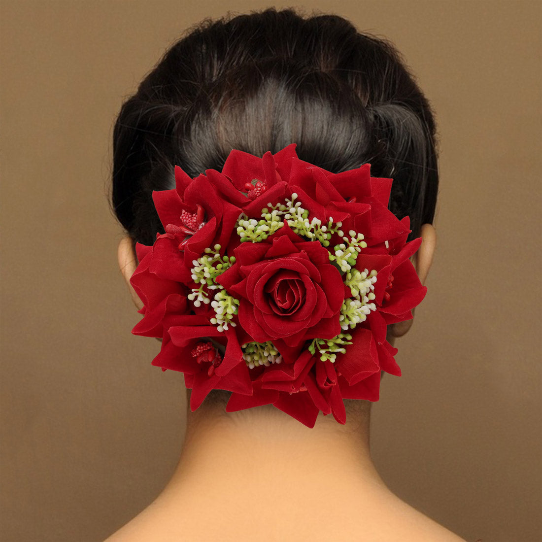 Maroon Color Rose Flower Hair juda//Bun (HRP215MRN) - Preyans.com