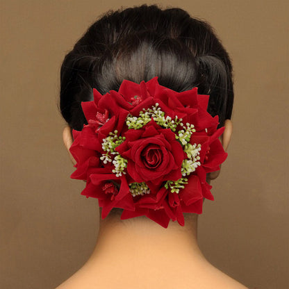 Maroon Color Rose Flower Hair juda//Bun (HRP215MRN) - Preyans.com