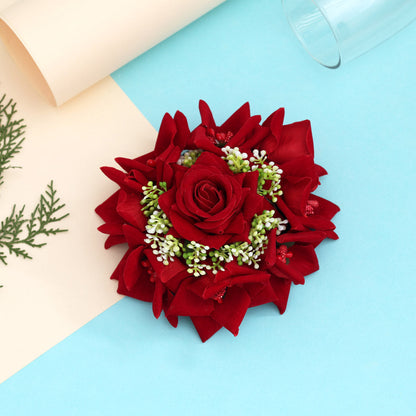 Maroon Color Rose Flower Hair juda//Bun (HRP215MRN) - Preyans.com