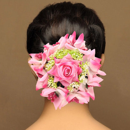 Pink Color Rose Flower Hair juda//Bun (HRP215PNK) - Preyans.com