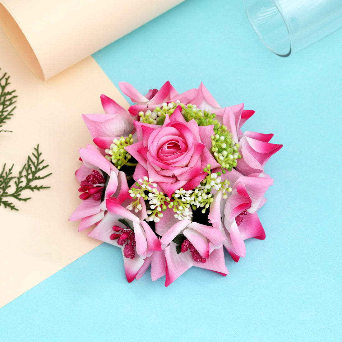 Pink Color Rose Flower Hair juda//Bun (HRP215PNK) - Preyans.com